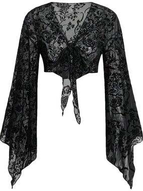 Black Sheer Floral Tie-Front Shrug Bolero